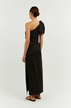 DISSH Boutiques MACCA BLACK LINEN MIDI DRESS CLOTHING