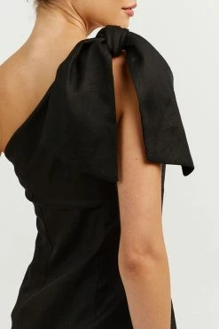 DISSH Boutiques MACCA BLACK LINEN MIDI DRESS CLOTHING