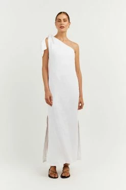 DISSH Boutiques CLOTHING MACCA WHITE LINEN MIDI DRESS