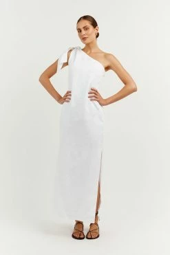 DISSH Boutiques CLOTHING MACCA WHITE LINEN MIDI DRESS