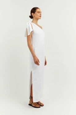 DISSH Boutiques CLOTHING MACCA WHITE LINEN MIDI DRESS