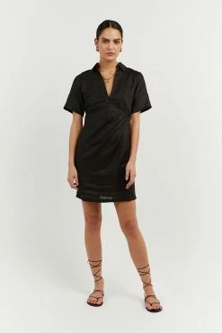 DISSH Boutiques BILLIE BLACK LINEN MINI DRESS CLOTHING
