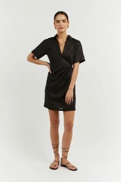 DISSH Boutiques BILLIE BLACK LINEN MINI DRESS CLOTHING