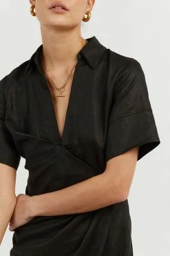 DISSH Boutiques BILLIE BLACK LINEN MINI DRESS CLOTHING