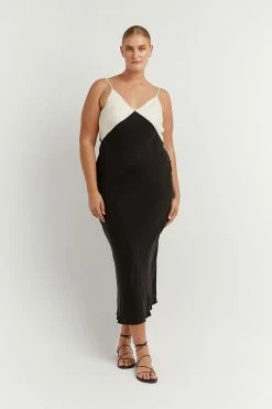 DISSH Boutiques SEREN BLACK TWO TONE MIDI DRESS