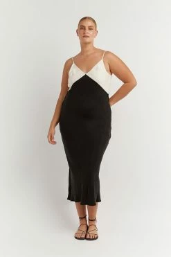 DISSH Boutiques SEREN BLACK TWO TONE MIDI DRESS