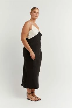 DISSH Boutiques SEREN BLACK TWO TONE MIDI DRESS