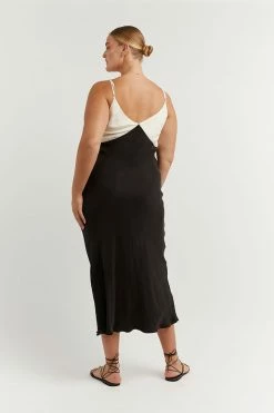DISSH Boutiques SEREN BLACK TWO TONE MIDI DRESS