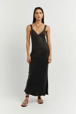 DISSH Boutiques CLOTHING KENDALL BLACK SLIP MIDI DRESS