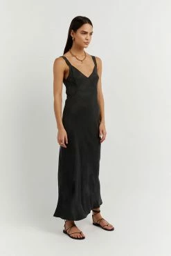 DISSH Boutiques CLOTHING KENDALL BLACK SLIP MIDI DRESS