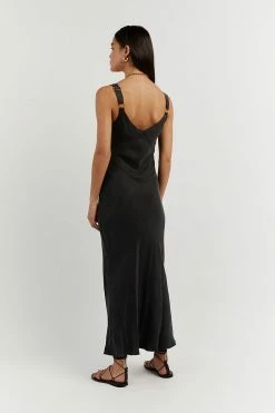 DISSH Boutiques CLOTHING KENDALL BLACK SLIP MIDI DRESS