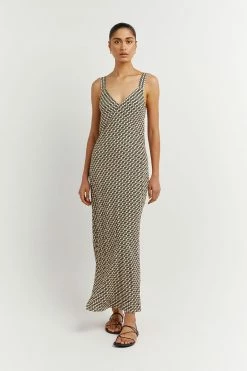 DISSH Boutiques MARLOW BEIGE GEO SLIP MIDI DRESS