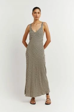 DISSH Boutiques MARLOW BEIGE GEO SLIP MIDI DRESS