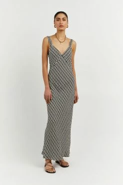 DISSH Boutiques CLOTHING FAME BLACK WHITE GEO SLIP DRESS