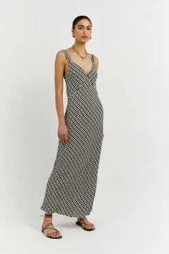 DISSH Boutiques CLOTHING FAME BLACK WHITE GEO SLIP DRESS