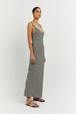 DISSH Boutiques CLOTHING FAME BLACK WHITE GEO SLIP DRESS