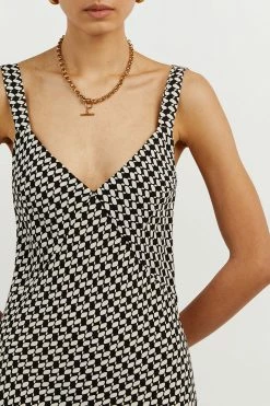 DISSH Boutiques CLOTHING FAME BLACK WHITE GEO SLIP DRESS