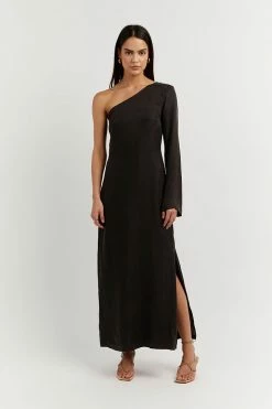 DISSH Boutiques CLOTHING SASHA BLACK ONE SHOULDER LONG DRESS