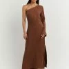 DISSH Boutiques SASHA TAN ONE SHOULDER LONG DRESS CLOTHING