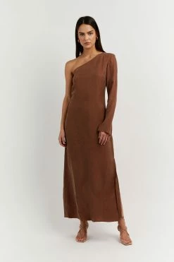DISSH Boutiques SASHA TAN ONE SHOULDER LONG DRESS CLOTHING
