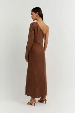 DISSH Boutiques SASHA TAN ONE SHOULDER LONG DRESS CLOTHING