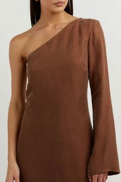 DISSH Boutiques SASHA TAN ONE SHOULDER LONG DRESS CLOTHING