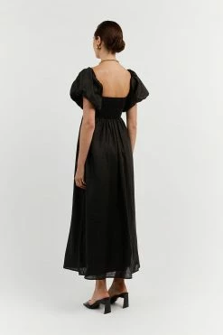 DISSH Boutiques MONTY BLACK LINEN MIDI DRESS CLOTHING
