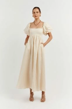 DISSH Boutiques MONTY BUTTER LINEN MIDI DRESS CLOTHING