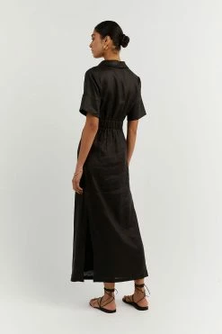 DISSH Boutiques BILLIE BLACK LINEN MIDI DRESS CLOTHING