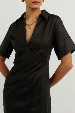 DISSH Boutiques BILLIE BLACK LINEN MIDI DRESS CLOTHING