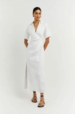 DISSH Boutiques BILLIE WHITE LINEN MIDI DRESS