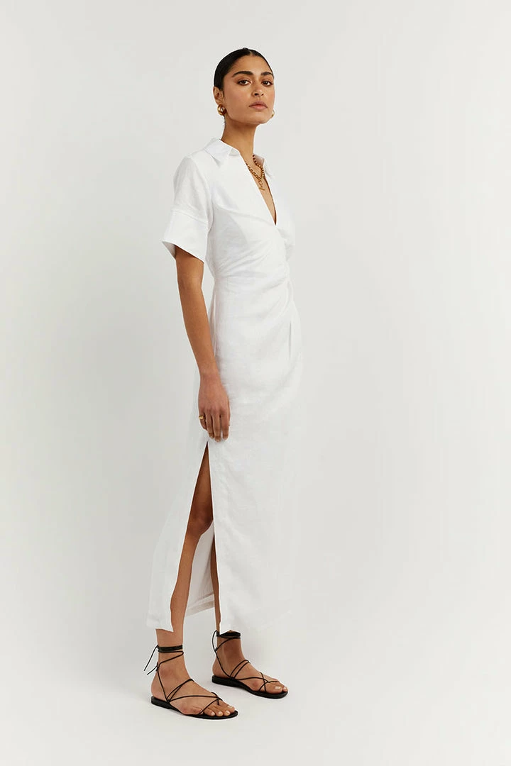 Outlet ๐ DISSH Boutiques BILLIE WHITE LINEN MIDI ๐ DRESS โ 3 DISSH Boutiques BILLIE WHITE LINEN MIDI DRESS