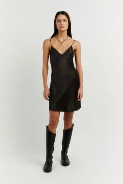 DISSH Boutiques MIA BLACK SATIN MINI DRESS