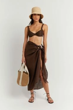 DISSH Boutiques SWIM COVER UPS CHLOE DARK CHOCOLATE LINEN SARONG