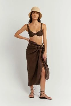 DISSH Boutiques SWIM COVER UPS CHLOE DARK CHOCOLATE LINEN SARONG