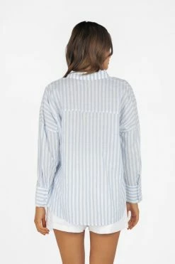 Best Pirce ๐ DISSH Boutiques TOPS MACRAE BLUE STRIPE ๐ SHIRT ๐ 8 DISSH Boutiques TOPS MACRAE BLUE STRIPE SHIRT