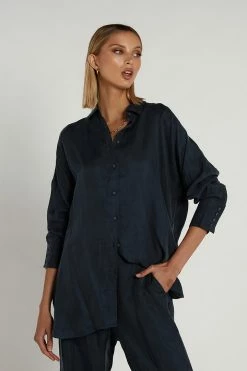 DISSH Boutiques EDEN SUEDED SATIN INK SHIRT TOPS