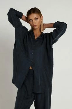 DISSH Boutiques EDEN SUEDED SATIN INK SHIRT TOPS