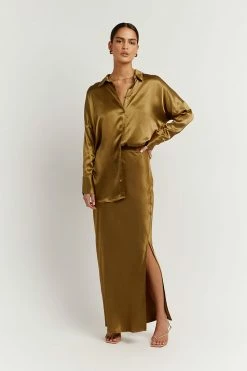 DISSH Boutiques THE BUMP FRIENDLY EDIT SIMONE CHARTREUSE SATIN SHIRT