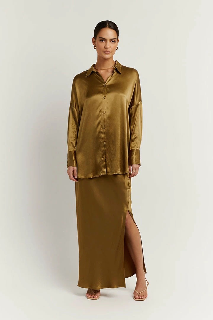 Outlet ๐ DISSH Boutiques THE BUMP FRIENDLY EDIT SIMONE CHARTREUSE SATIN ๐ SHIRT ๐ 4 DISSH Boutiques THE BUMP FRIENDLY EDIT SIMONE CHARTREUSE SATIN SHIRT