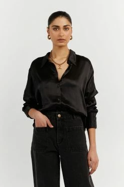 DISSH Boutiques SIMONE BLACK SATIN SHIRT CLOTHING