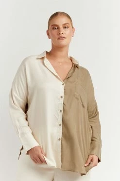 DISSH Boutiques SEREN OYSTER TWO TONE SHIRT CLOTHING