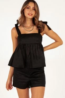 DISSH Boutiques EMILIA BLACK LINEN BABYDOLL TOP TOPS