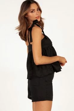 DISSH Boutiques EMILIA BLACK LINEN BABYDOLL TOP TOPS