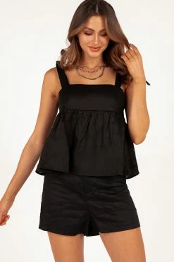 DISSH Boutiques EMILIA BLACK LINEN BABYDOLL TOP TOPS