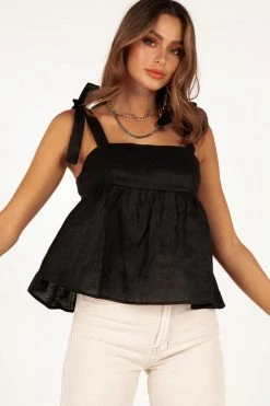 DISSH Boutiques EMILIA BLACK LINEN BABYDOLL TOP TOPS