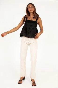 DISSH Boutiques EMILIA BLACK LINEN BABYDOLL TOP TOPS