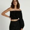 DISSH Boutiques TALIA BLACK LINEN GATHERED TOP TOPS