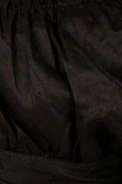 DISSH Boutiques TALIA BLACK LINEN GATHERED TOP TOPS