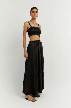 DISSH Boutiques CLOTHING BONNIE BLACK GATHER LINEN CROP TOP
